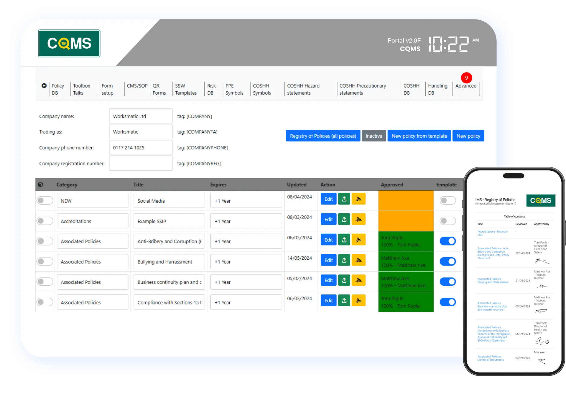 health & safety management dashboard